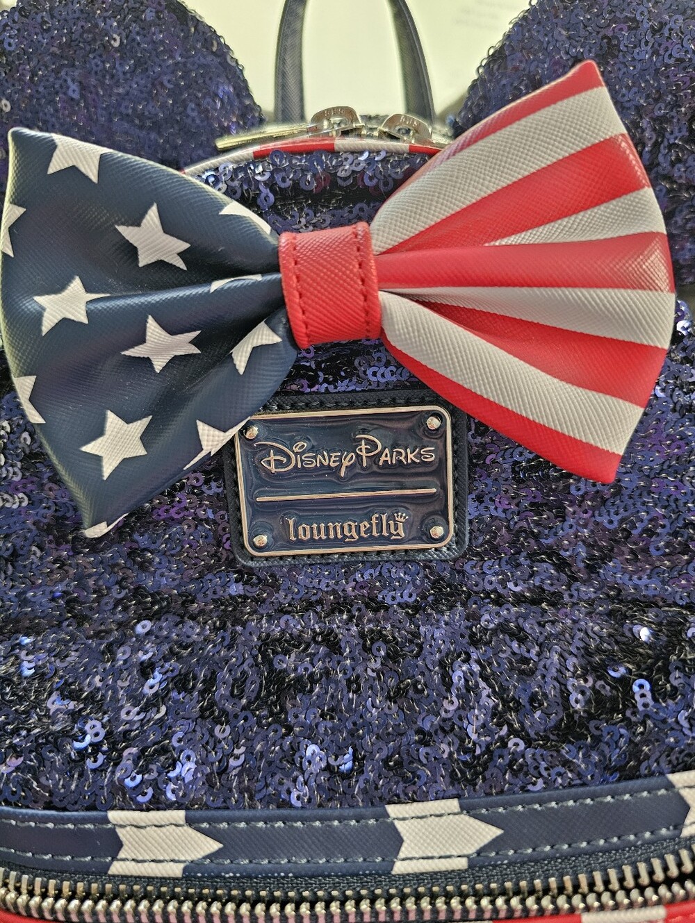 Disney Parks Loungefly Blue Sequin Minnie Mouse Backpack with American Flag Bow - Picture 5 of 6